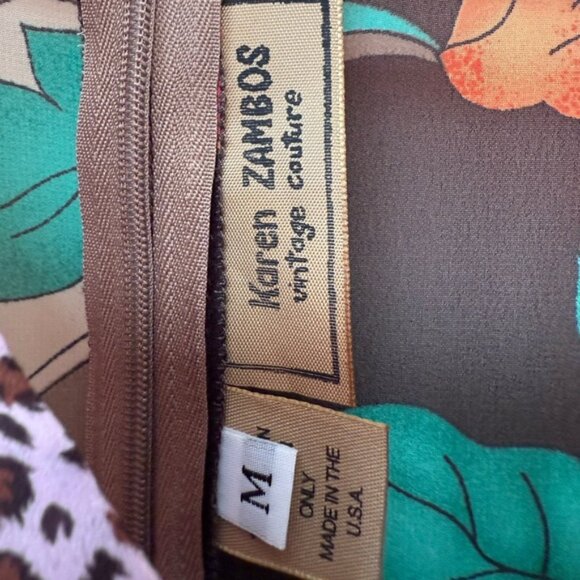 Karen Zambo Brown amp Orange vneck long sleeves Midi Dress Bohemian Flair Sz M - Picture 3 of 5